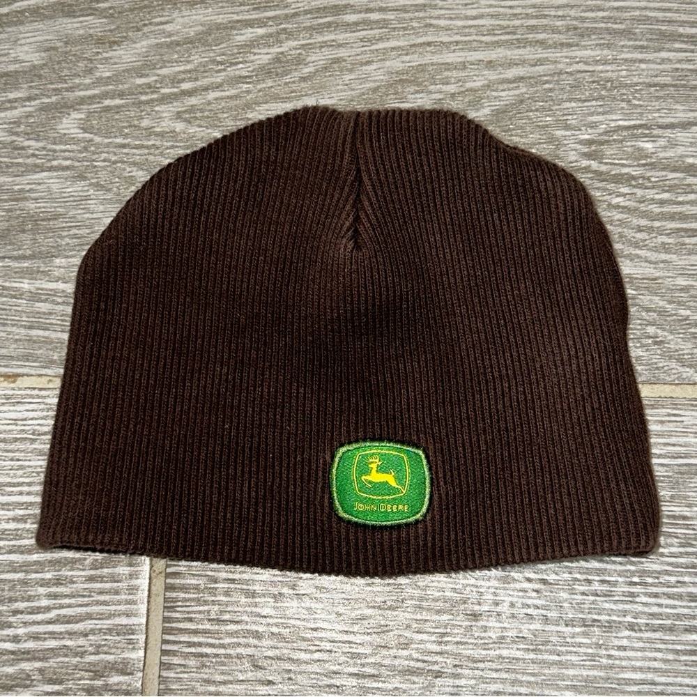 John Deere Beanie Skull Cap Brown Winter Stocking Outdoor Logo Toddle Size